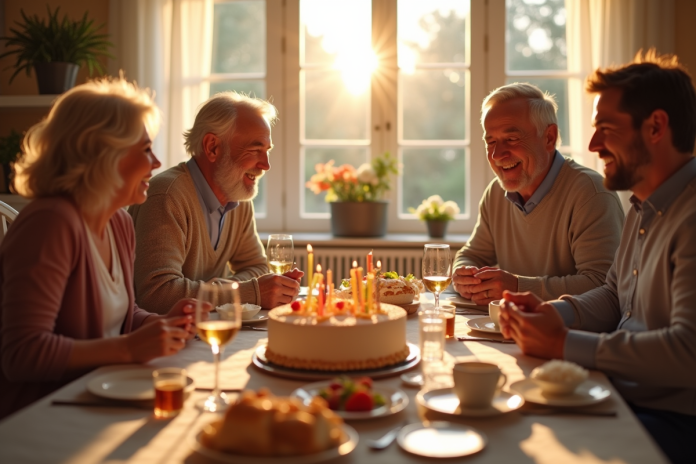Famille célébrant 21 ans de mariage à la maison