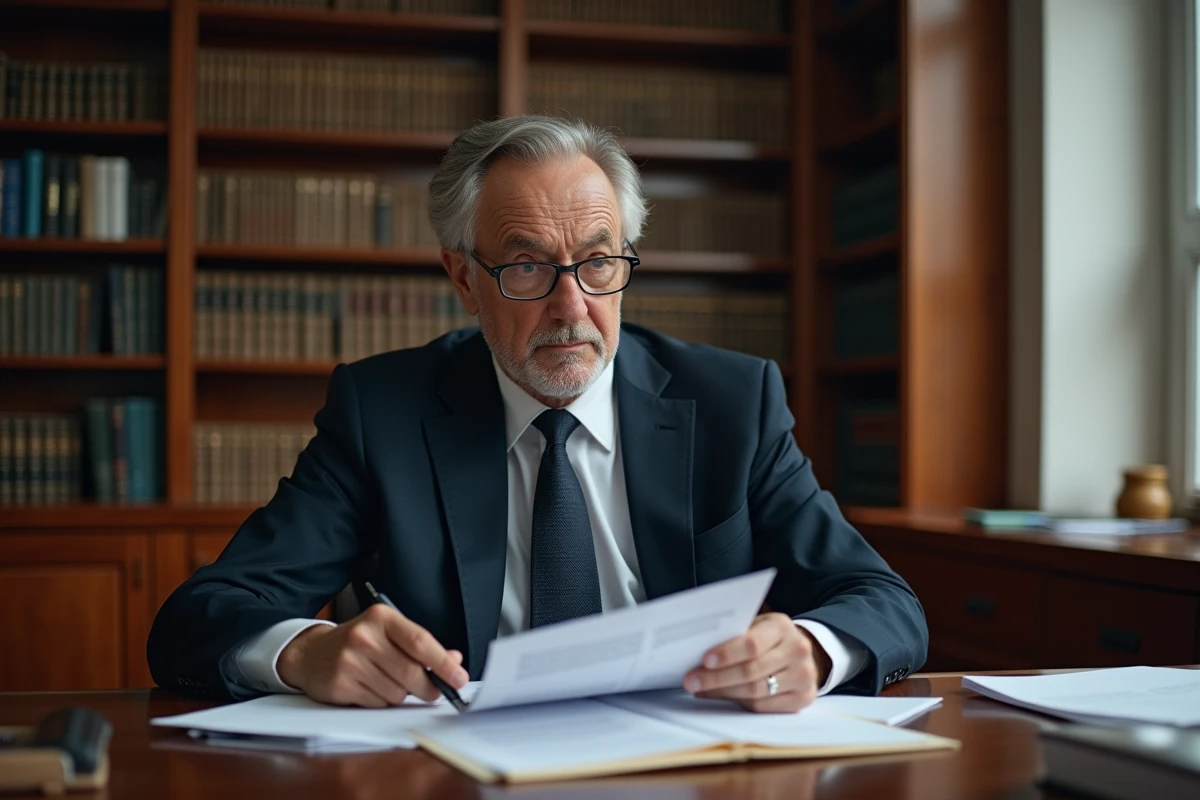 Avocat spécialisé en droit de la famille examinant des documents de divorce dans son cabinet