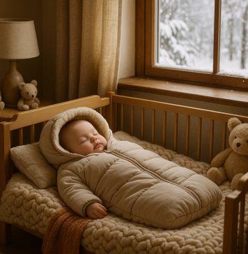 Photo hyperrealiste d'une chambre de bébé en hiver avec un bébé endormi