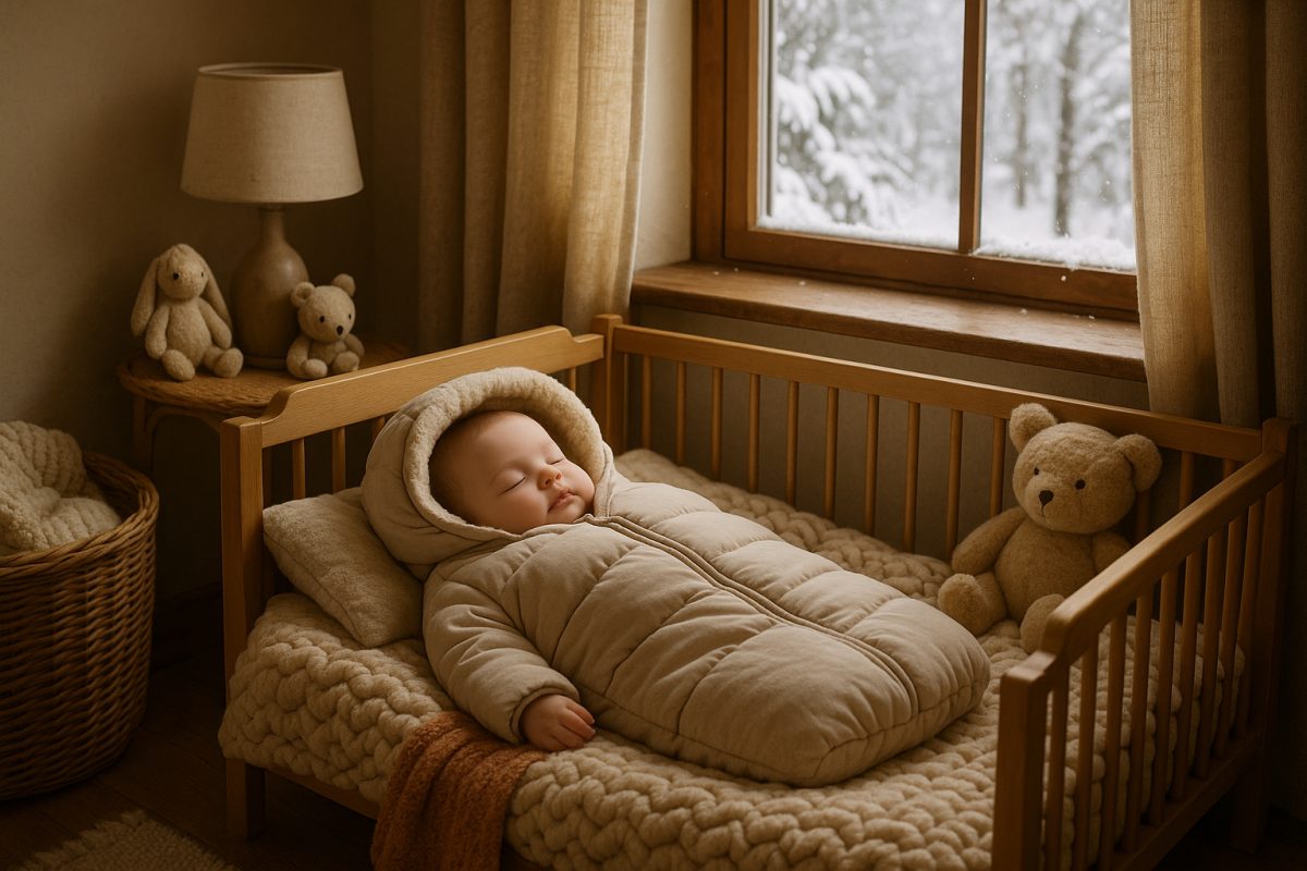 Photo hyperrealiste d'une chambre de bébé en hiver avec un bébé endormi