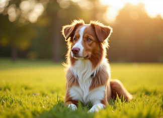 Comment prendre soin de la santé de votre Berger Australien marron ? Chien berger australien brun dans un parc ensoleille