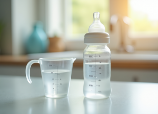 Biberon de 300 ml sur plan de travail lumineux