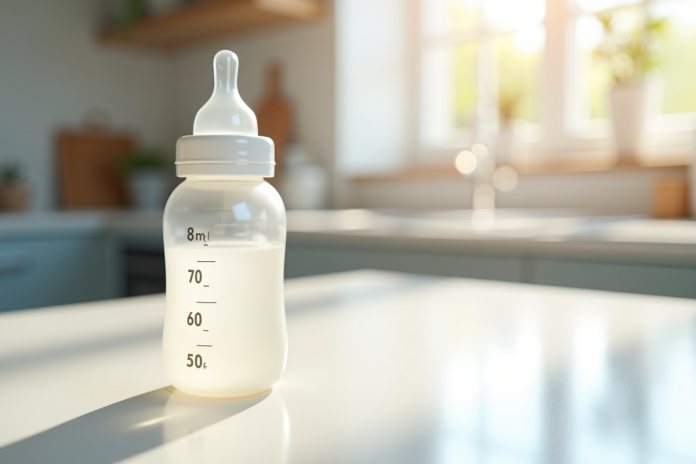 biberon-enfant-lait-mesures Biberon pour bébé avec mesures précises sur plan blanc