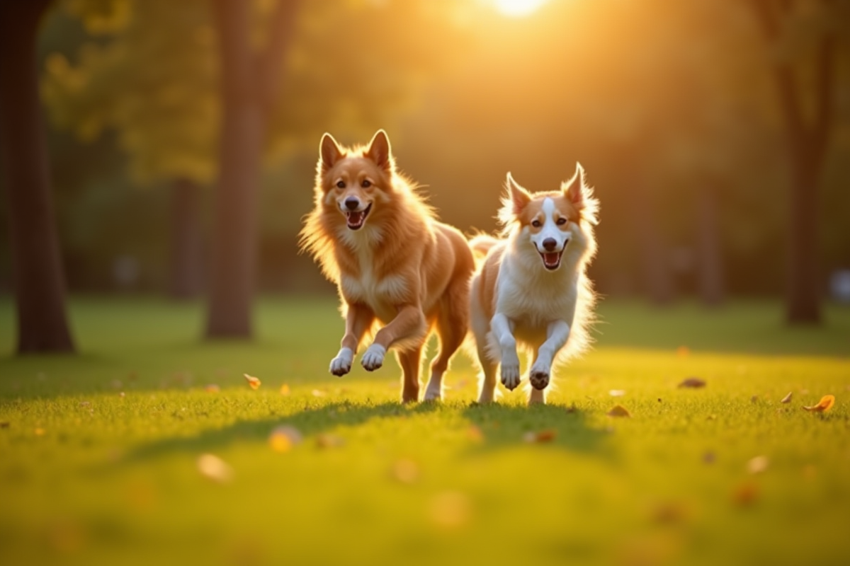 Borzoi courant avec un enfant dans un parc vert ensoleille