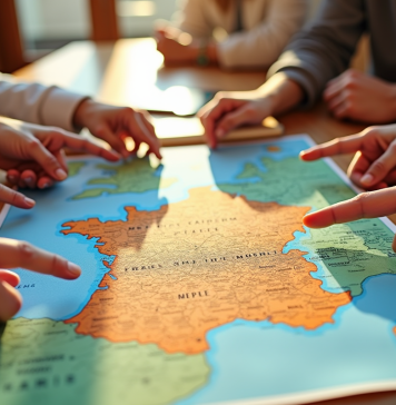 Carte de la France avec mains pointant différentes régions
