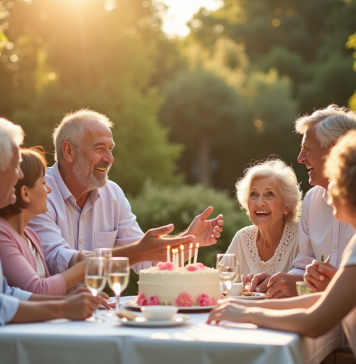 Famille multigenerationale célébrant un anniversaire en jardin