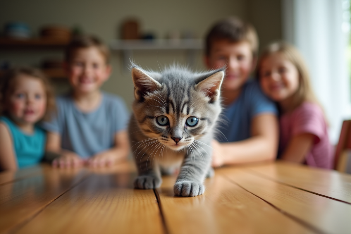 Chaton gris joue sur le ventre d