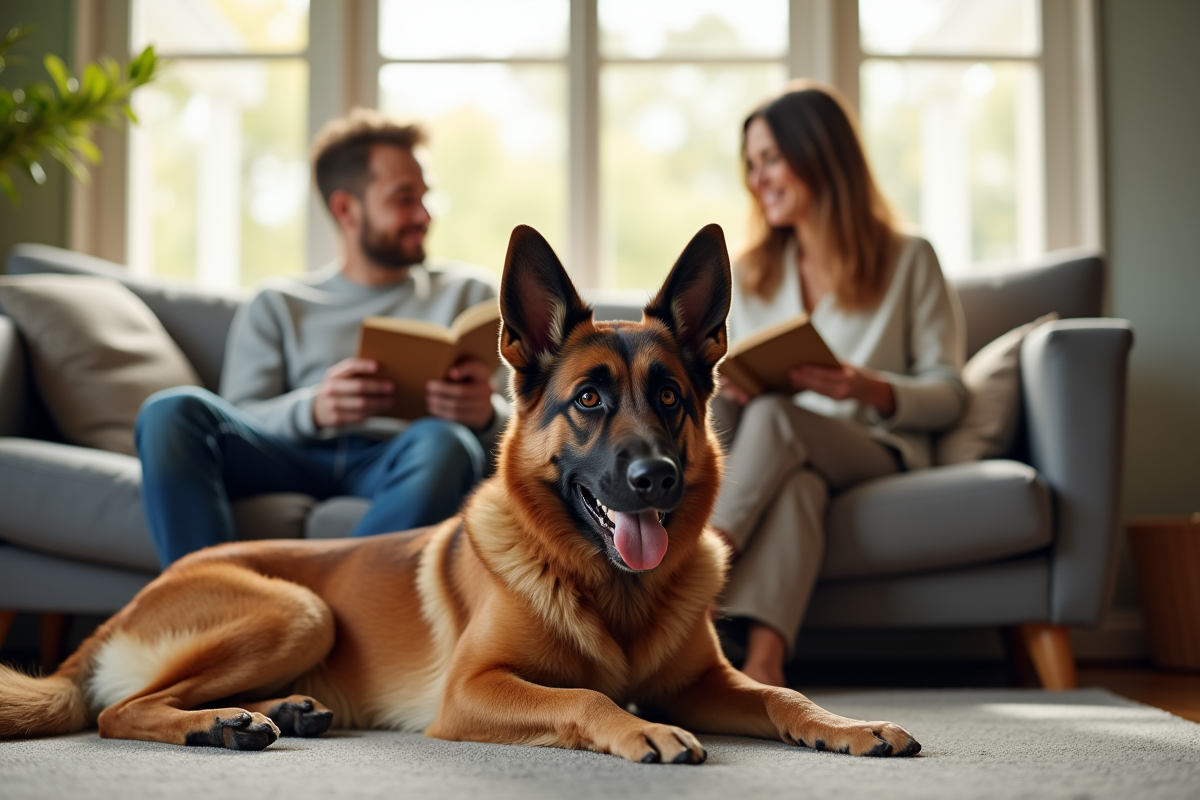 Chien reposant au pied d
