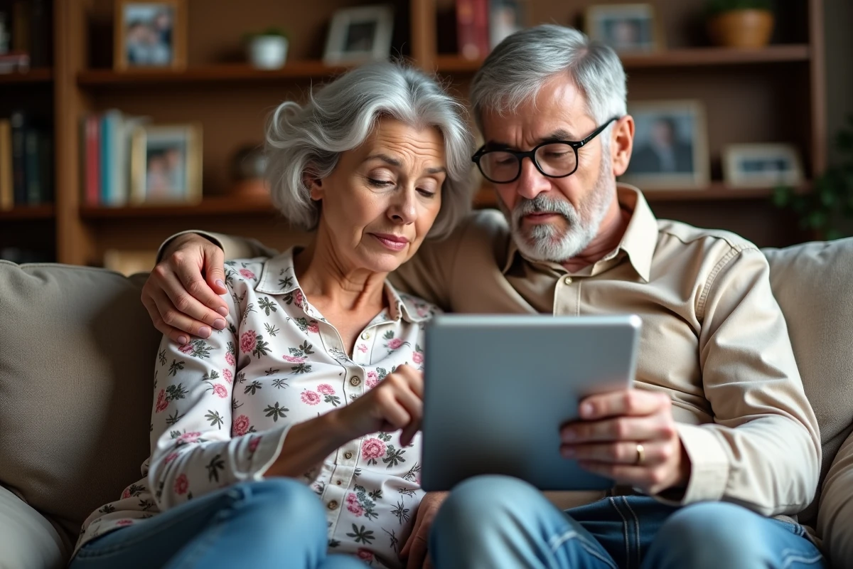 Couple de seniors consultant le portail CAF en ligne pour comprendre la nouvelle aide sociale 2026