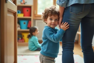 Bébé avec cheveux bouclés dans une crèche accueillante