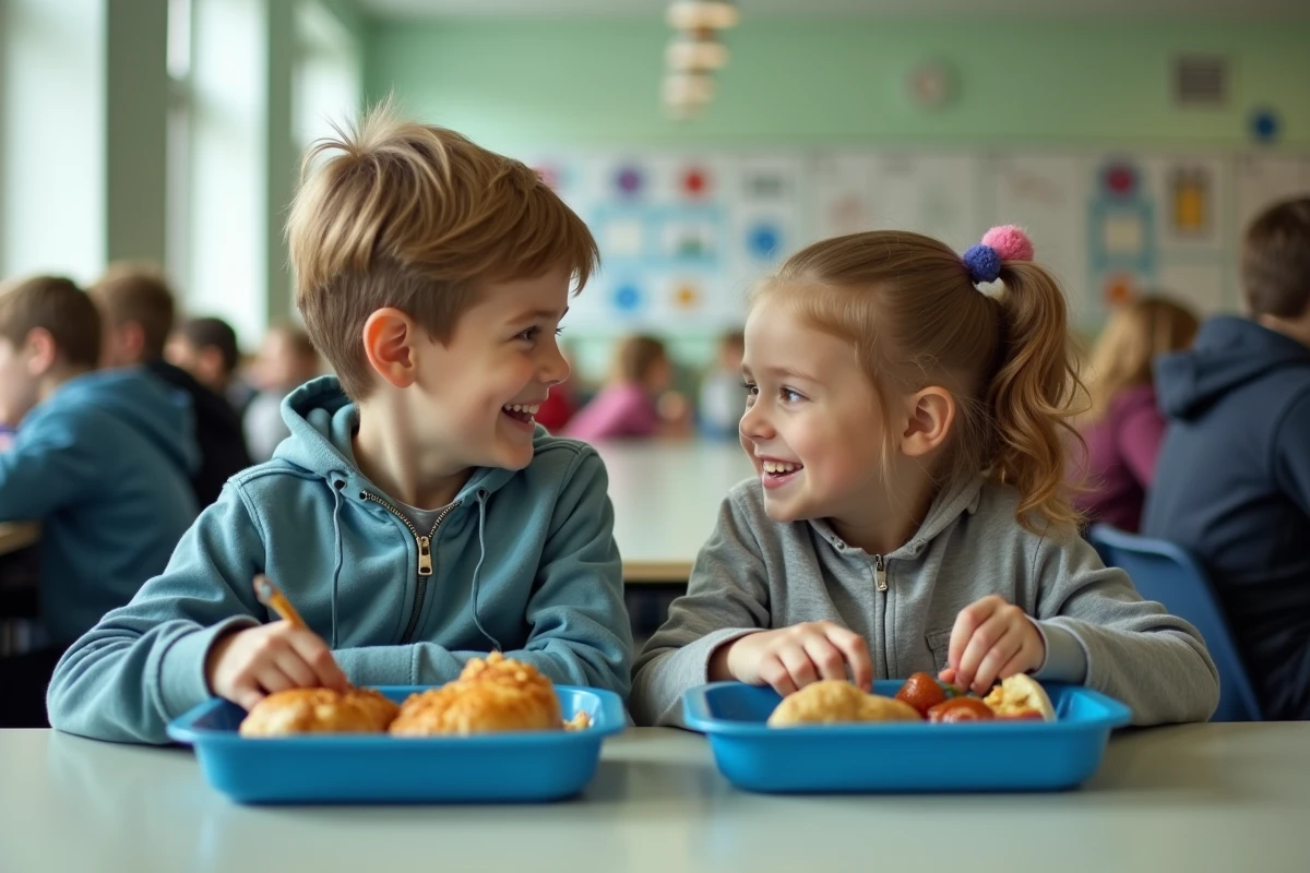 Enfants déjeunant à la cantine scolaire d'une école publique française
