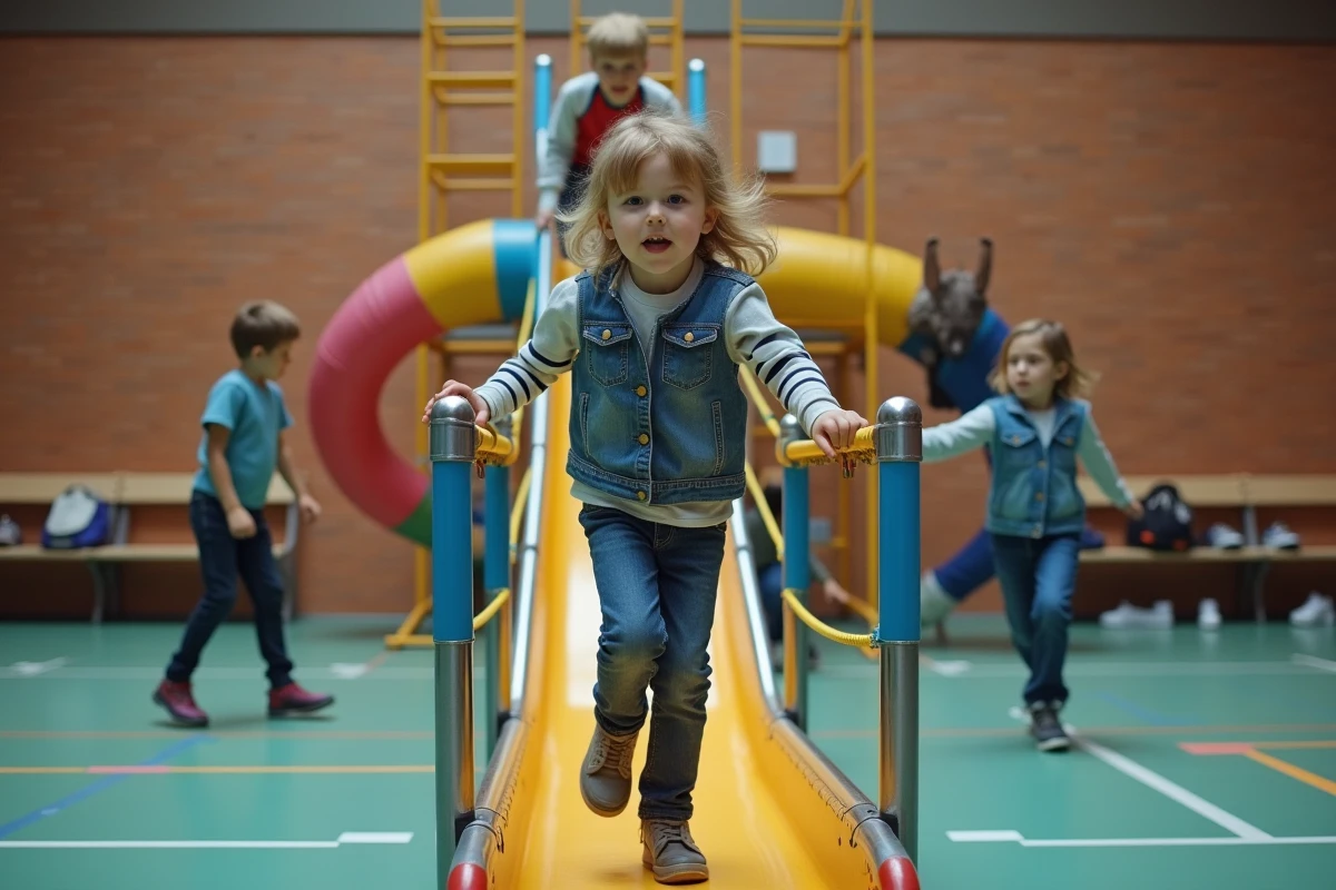 Enfants jouant dans aire de jeux intérieure