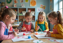 Enseigner l’art aux enfants : conseils pratiques pour des activités stimulantes Groupe d'enfants en atelier peinture colorée