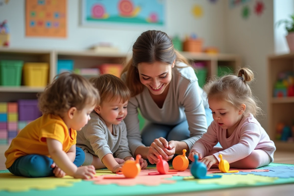 Enseignante aidant des enfants à fabriquer un escargot en papier