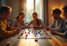 Famille joyeuse jouant à un jeu de société en famille
