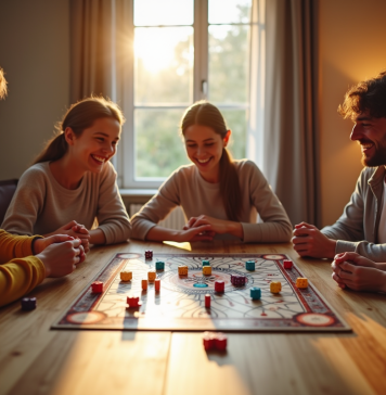 Famille joyeuse jouant à un jeu de société en famille
