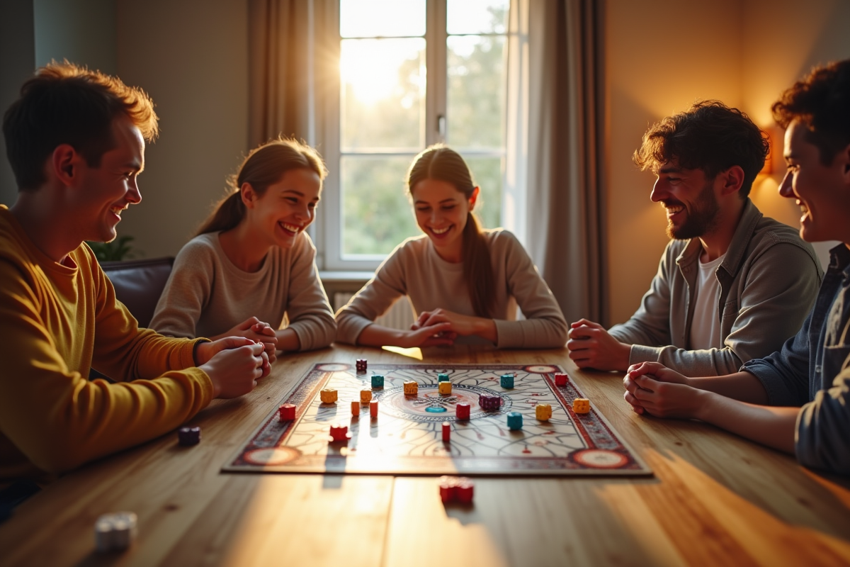 Famille joyeuse jouant à un jeu de société en famille