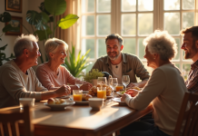 Famille multigenerationale autour d'un repas convivial