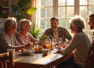 Comment maintenir une relation familiale harmonieuse : les problèmes courants Famille multigenerationale autour d'un repas convivial