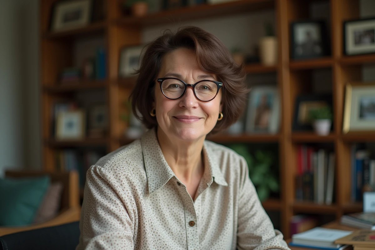 Femme d'âge moyen lisant dans un intérieur chaleureux