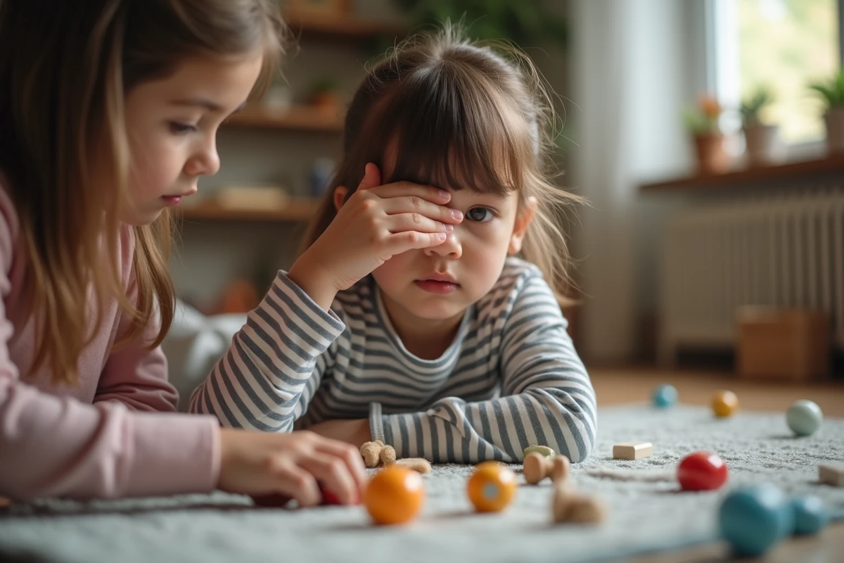 Fille concentrée couvrant ses yeux lors d