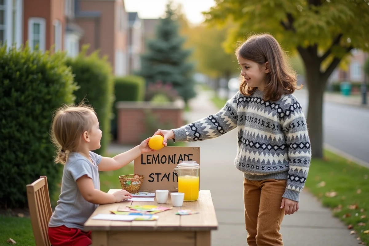 Fille de 8 ans vendant de la limonade dehors