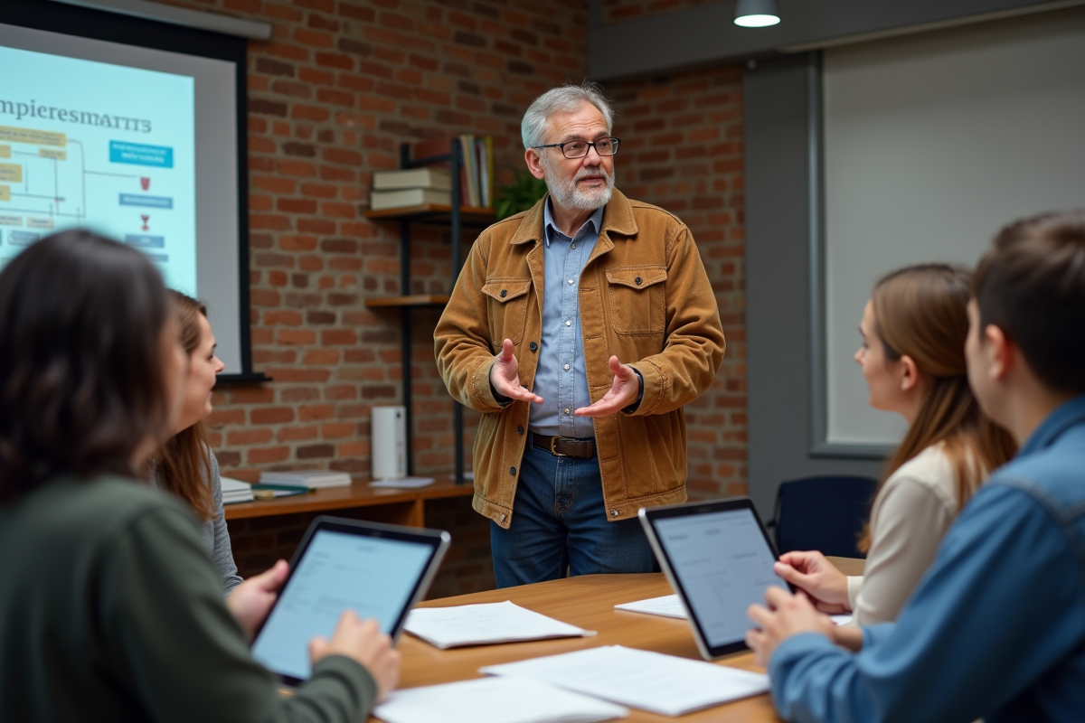 Formateur guidant des adultes lors d