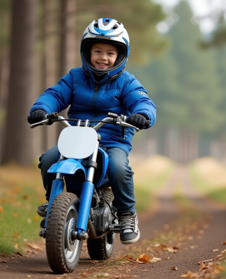 Garçon de 7 ans en moto tout-terrain dans la nature