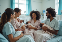 Jour de naissance le plus frĂ©quent : tout ce qu’il faut savoir Familles avec bĂ©bĂ©s dans une salle de maternitĂ© moderne