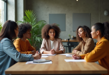 Femmes diverses en réunion dans un bureau moderne