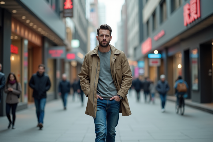 homme-ville-casual Homme d'âge moyen marche dans une ville animée