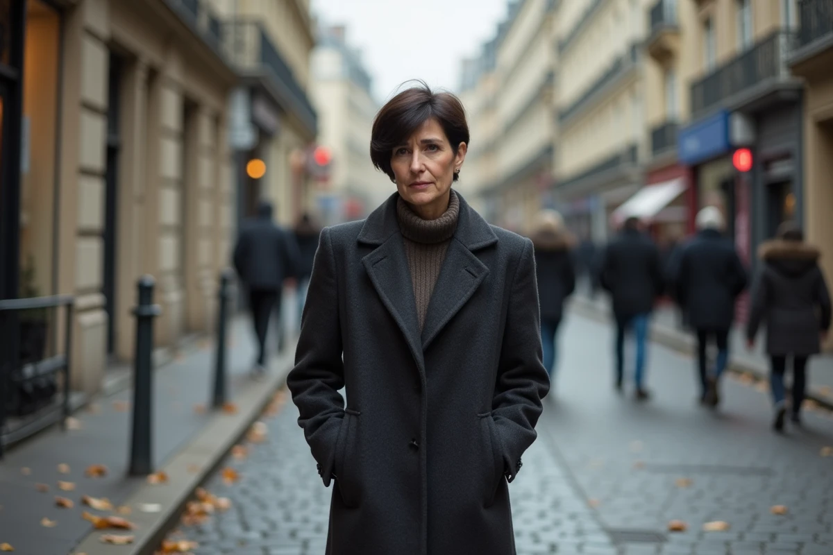 Femme marchant seule dans une rue pavée parisienne en automne, image poétique évoquant la discrétion amoureuse de Jeanne Cherhal