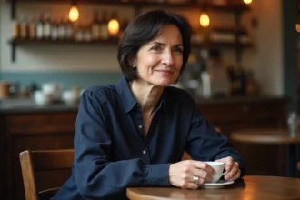 Femme française pensive dans un café parisien, illustrant la vie privée de Jeanne Cherhal et ses non-dits en interview