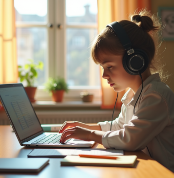 Jeune étudiant concentré sur son ordinateur à la maison