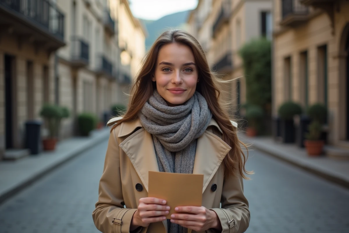 Jeune femme souriante dans une rue urbaine calme