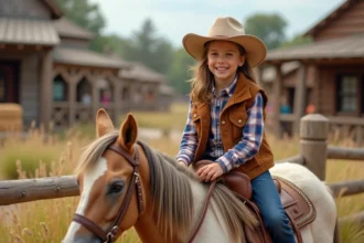 Jeune fille souriante à cheval dans un parc western