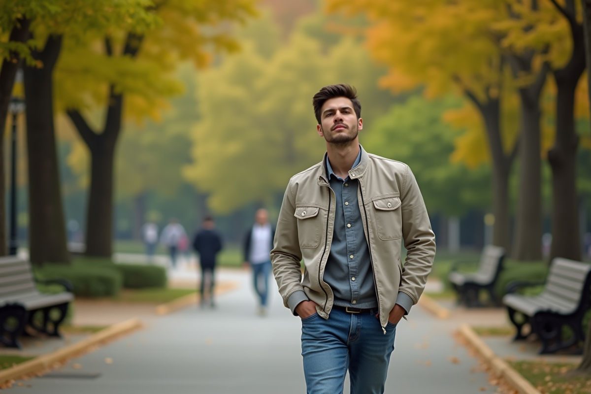 Jeune homme dans un parc urbain en pause