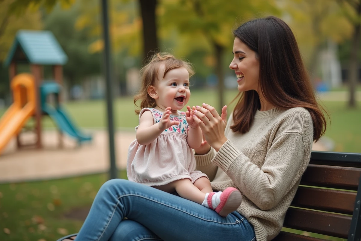 Maman et sa fille en promenade dans un parc en été