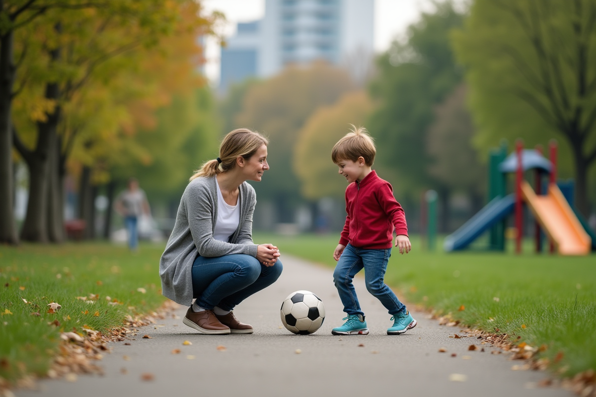 Maman encourageant son fils lors d