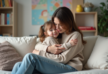 Parentalité : comprendre en profondeur les enjeux et défis liés à la parentalité moderne Maman et fille câlines dans un salon familial chaleureux
