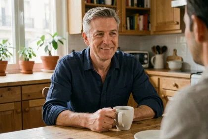Marc Toesca dans son intérieur parisien, portrait décontracté d'un animateur célèbre dans sa vie privée