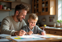 Motiver son fils : conseils pratiques pour une relation parent-enfant épanouie! Père et fils souriants travaillant ensemble à une table de cuisine