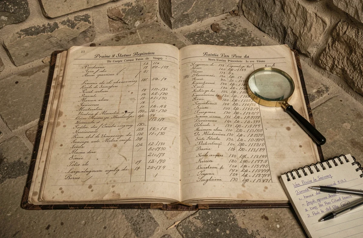 Registre d'état civil ancien ouvert montrant des actes de naissance manuscrits en cursive du XIXe siècle