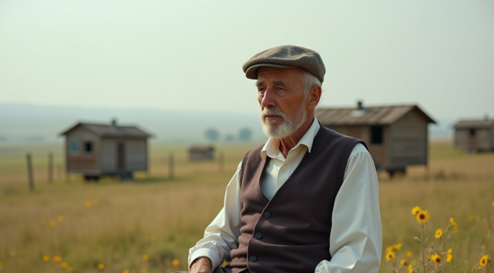 Homme romani âgé en portrait dans la campagne