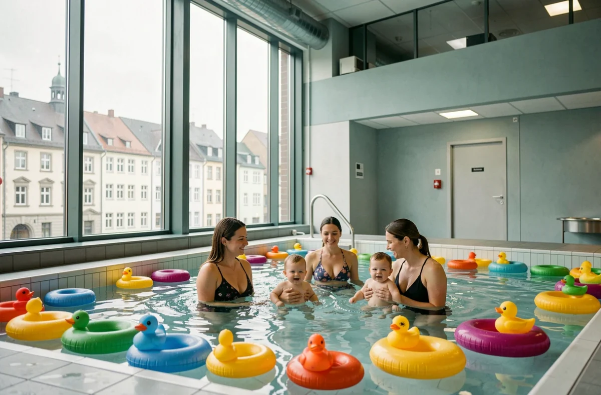 Séance de bébé nageur Toup'ti Gym Strasbourg avec parents et nourrissons dans un bassin moderne